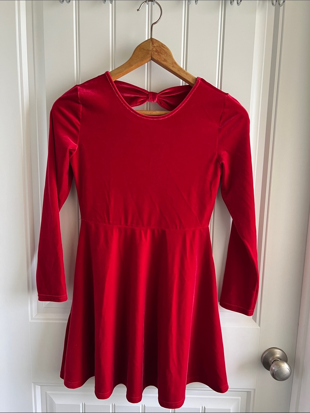 Place Girls Red Velvet Fit-and-Flare Dress with Back Bow Accent